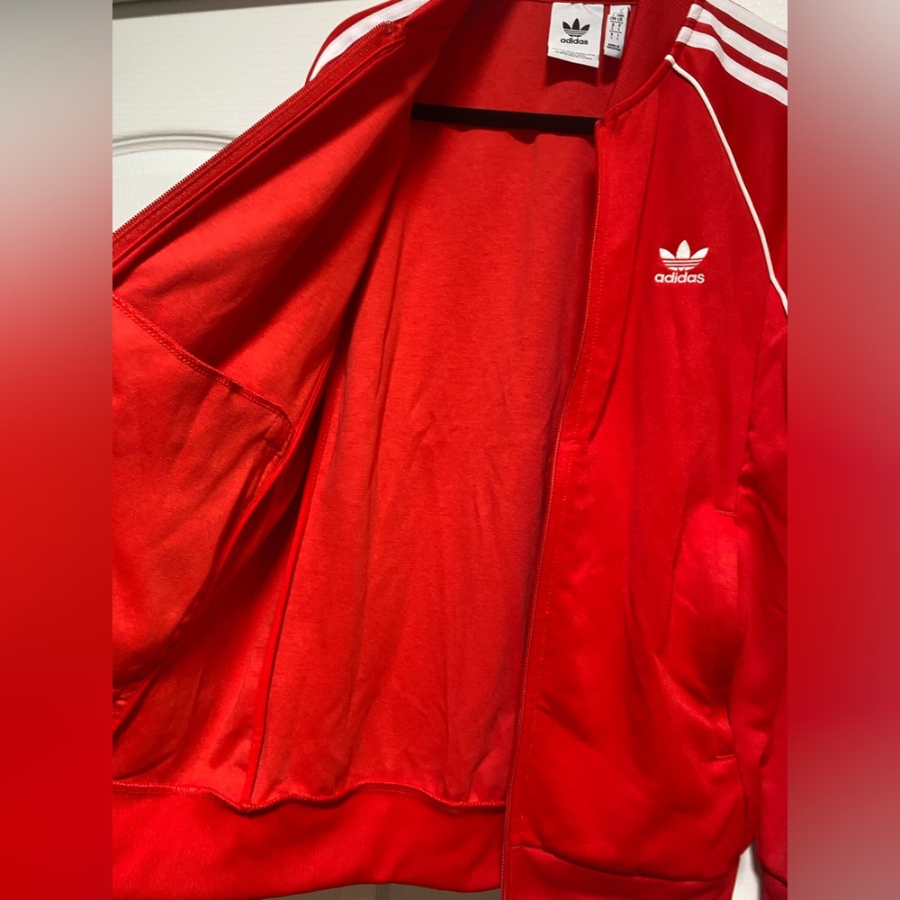 Vntg 80s Adidas Trefoil 3 Stripe Track Jacket Men's Red White Size L - Picture 9 of 9